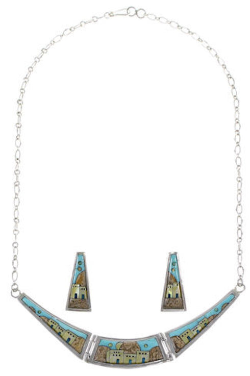 Multicolor Necklace Set Native American Village Design Jewelry GS62304